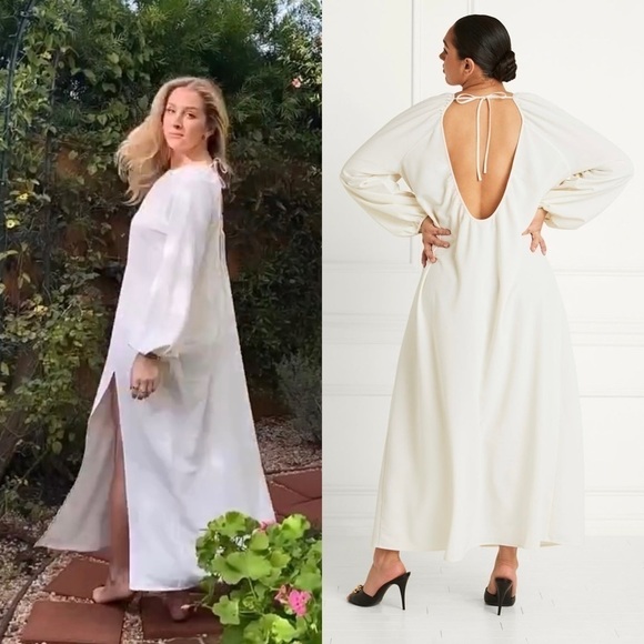 NWT HILL HOUSE Ivory Puffed Long Sleeve Gathered Neck Open Back Maxi Dress XXL - Picture 5 of 11